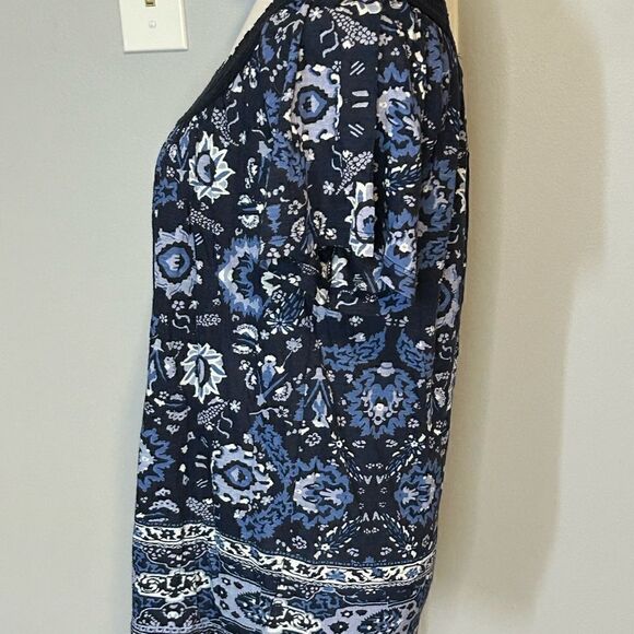Lucky Brand cotton blend boho print crochet neck top size XS BIN F - Picture 5 of 9